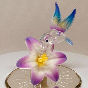 Hummingbird with Lavender Lily Glass Figurine Nature Decor